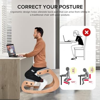 Kneeling Chair Ergonomic Posture Chair, Wood Adjustable Rocking Knee with Soft Padding, Natural Relief for Neck or Back Pain for Home Office, Max Load 300 lb - Image 4