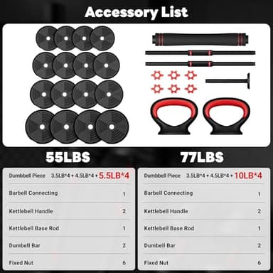 GOIMU Adjustable Dumbbells, 55/77LBS Free Weight Set, 4 in 1 Dumbbell Set Used as Barbell, Kettlebell, Push Up Stand, Fitness Exercise for Home Gym Suitable Men/Women(76LB) - Image 7