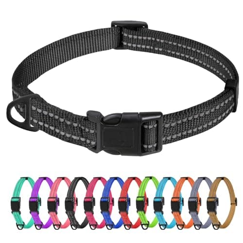 TagME Small Dog Collar, Adjustable Reflective Nylon Pet Collar with Quick Release Buckle for Extra Small Dogs, Black, 5/8" Width - Image 1