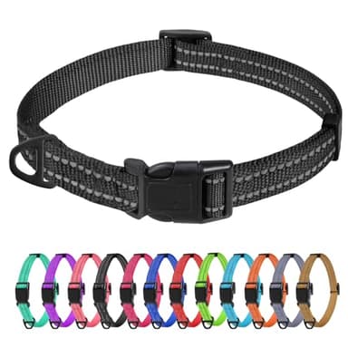 TagME Small Dog Collar, Adjustable Reflective Nylon Pet Collar with Quick Release Buckle for Extra Small Dogs, Black, 5/8" Width - Image 1