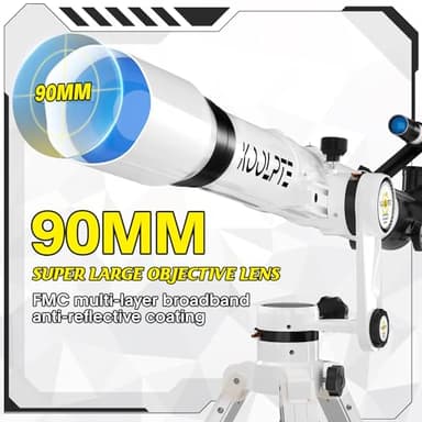 Telescope 90mm Aperture 900mm - Vertisteel AZ Mount Base, High Precision Adjustment, Magnification 45-450x, Wireless Remote, Phone Adapter - Ideal for Astronomy Enthusiasts and Beginners (White) - Image 3