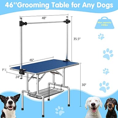 Lyromix 46''Large Dog Grooming Table, Adjustable Cat Drying Desktop with Arms, Nooses, Mesh Tray, Foldable Pet Station at Home, Maximum Capacity Up to 330Lb, 46inch, Blue - Image 6