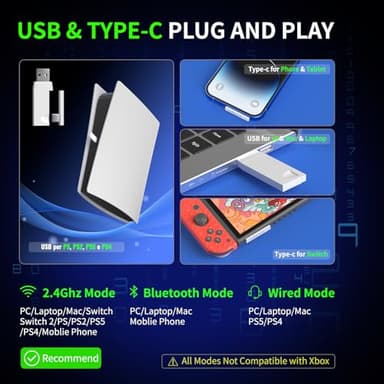 Black Emblem X2 Wireless Gaming Headset, 2.4GHz Gaming Headphones with Mic, Bluetooth 5.4, 50H Battery, Breathable Earcups, Lightweight Wireless Headset for PC/PS5/PS4/Switch - Image 2