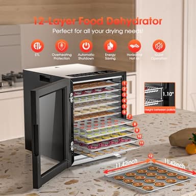 Food Dehydrator for Jerky, 12-Trays Stainless Steel Digital Food Dryer Machine for Home,10 Presets, 48H Timer and Temperature Control, 850W Dehydrators for Food and Jerky, Dog Treats,Meats & Veggies - Image 4