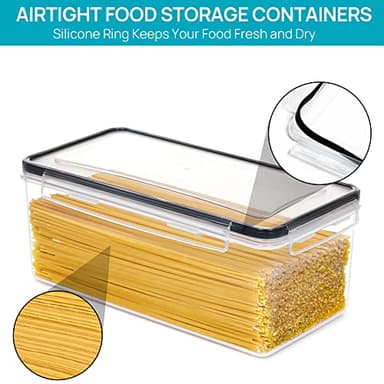 Vtopmart Airtight Food Storage Containers with Lids 8PCS Set 3.2L, Plastic Spaghetti Container for Pasta organizer, BPA Free Air Tight House Kitchen Pantry Organization - Image 3