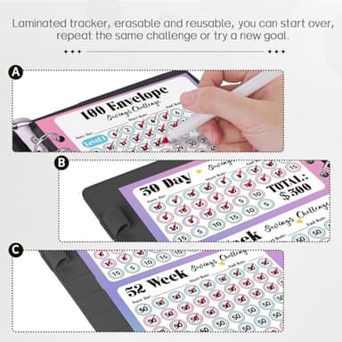 Sooez 100 Envelope Money Saving Challenge Book with 100 Pocket Pre-Numbered & Reusable Laminated Tracker - Image 4