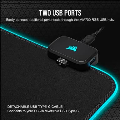 CORSAIR MM700 RGB Extended Cloth Gaming Mouse Pad - 36.6" x 15.8" - 360° RGB Lighting - Two USB Port Hub - Thick Rubber - Black - Image 7