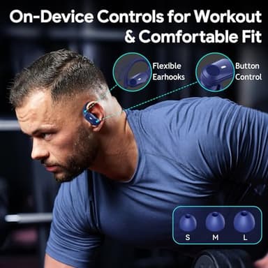 GOLREX Active Noise Cancelling Ear Buds Wireless Earbuds Bluetooth Headphones with 80H Playtime LED Display Wireless Charging Case, Over-Ear Hooks Earbud for Sports Running Gym Workout Blue - Image 6