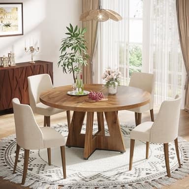 Tribesigns Farmhouse Dining Table, 47 Inch Round Dinner Table for 4, Rustic Round Dining Room Table for Home Dining Room Living Room (Wood) - Image 4