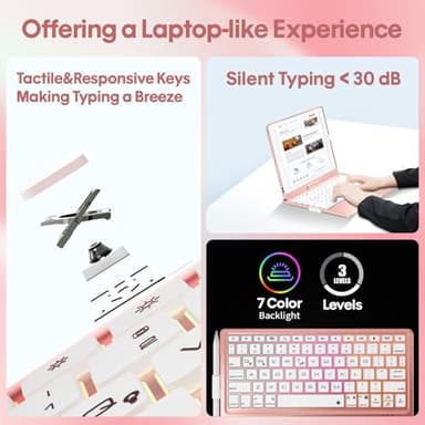 BABG iPad 9th Generation Case with Keyboard,360° Rotatable,Touchpad,Backlit Keyboard with Pencil Holder for 10.2 inch iPad 9th Gen 2021/ 8th Gen 2020/7th Gen 2019 and iPad Air 3/Pro 10.5"-Rose Gold - Image 4