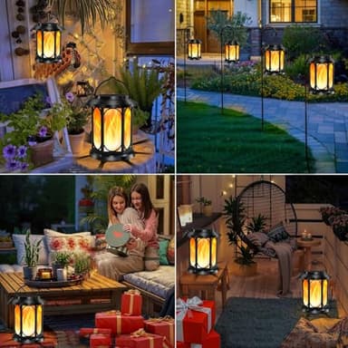 Solar Outdoor Lanterns Light Flickering Flame, Waterproof Outdoor Lanterns for Halloween Patio Garden Yard Deck Pathway, 4 Pack - Image 3
