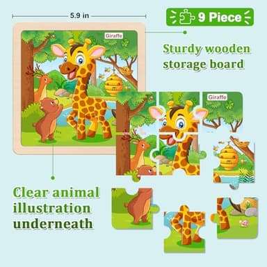 Wooden Puzzles for Toddlers, 9 Pieces Animal Jigsaw Puzzles for Kids Ages 3-5 4-6, Preschool Learning Activities, Learning & Educational Toys, Gifts for Boys, Girls (8 Pack) - Image 3