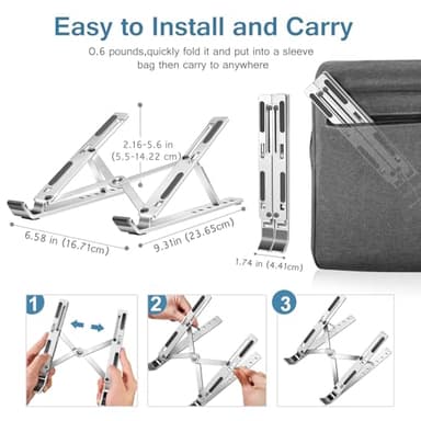 ivoler Laptop Stand, Laptop Holder Riser Computer Tablet Stand, 6 Angles Adjustable Aluminum Ergonomic Foldable Portable Desktop Holder Compatible with 10-15.6” MacBook,iPad, HP, Dell, Lenovo Silver - Image 5