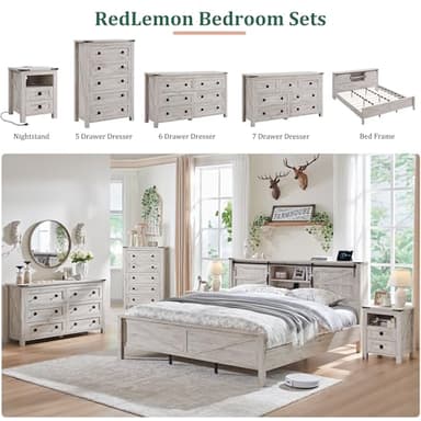 RedLemon Farmhouse 6 Drawer Dresser for Bedroom, 54 Inch Wide Rustic Wood Dresser TV Stand, Dresser Chest of Drawers for Closet, Living Room, Hallway, Antique Brush White - Image 5