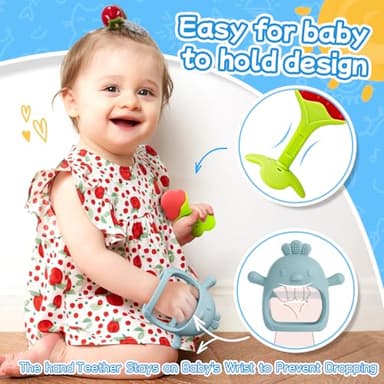 Baby Teething Toys(5 Pack) - Tinabless Infant Teething Keys&Silicone Teething Mitten for Babies Over 3 Months, BPA-Free, Natural Organic Freezer Safe for Infants and Toddlers(Blue) - Image 3
