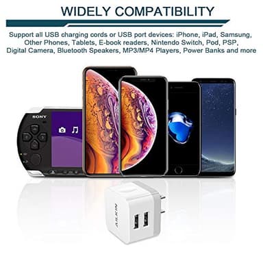 2Pack USB Wall Charger Plug, AILKIN 2.4A Dual Port USB Adapter Power Cube Fast Charging Station Box Base for iPhone 17 16 15 14 13 12 Pro Max SE 11 XR XS, Samsung, Phones Charge Block-White Brick - Image 7