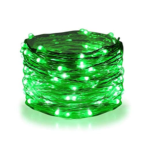 Twinkle Star 33FT 100 LED Silver Wire String Lights, St Patricks Day Fairy Lights Battery Operated LED String Lights for Christmas Wedding Party Home Holiday Decoration, Green - Image 1