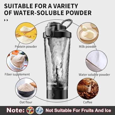 FANS-ONE Premium Electric Protein Shaker Bottle, 24 oz Lockable Blender Shaker Bottles, Made with Tritan, BPA Free, USB Rechargeable Mixer Blender Cup for Protein Shakes, Black - Image 3