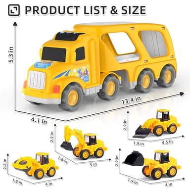 Veslier Construction Truck Toys for Boys Girls Age 1 2 3 4 5 6 Years Old,Carrier Transport Trucks for Kids 1-3 3-5 Year Old,Christmas Birthday Gift Toddler Toys. - Image 2