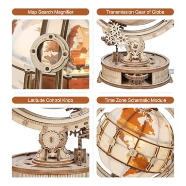 ROKR 3D Wooden Puzzles for Adults Illuminated Globe with Stand 180pcs 3D Puzzles Built-in LED Model Kit Hobby Gifts for Adults Home Decor - Image 3