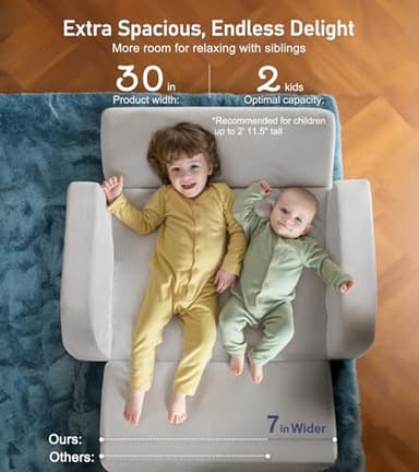 3-in-1 Extra Wide Convertible Kids Couch, Flip Open Toddler Couch to Lounger, Comfy Toddler Chair, Machine-Washable Kids Sofa for Girls, Kid Sofa Bed for Fun Playtime or Comfy Lounging, Gray - Image 2