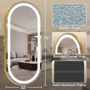 FENNIO 70" x 32" Large Luxury Wall Mounted Mirror with LED Lights - Oval Full Length LED Lighted Full Body Dressing Mirror for Bedroom, Salon, Brushed Aluminum Frame, Tempered Glass - Image 5