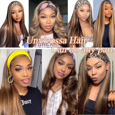 Unvizossa Highlight Ombre Straight Headband Wigs Human Hair Ombre Headband Wig for Women Machine Made Wig Brazilian Virgin Human Hair 150% Density 22 Inch - Image 4