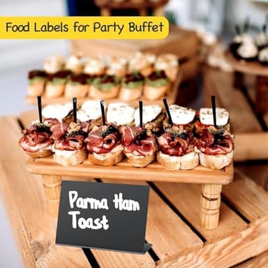 PigPotParty 12 Pcs Food Labels for Party Buffet w/Cleaning Spray, 4"x3" Mini Chalkboard Signs for Food Display, Table Place Cards - Name Tags- Small Chalk Board Signs, w/ 2 Markers - Image 6