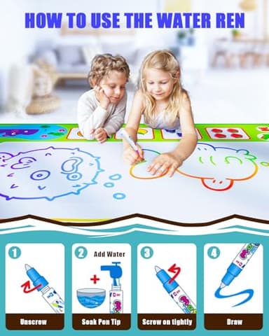2 in 1 Water Doodle Mat,60 x 40 Inch Extra Large Drawing Mat with Backpack,Hopscotch Rug Design on Back,Educational Toys Gifts for Kids Boys Girls,Mess Free Painting for Toddlers Age 3-12 Year Old - Image 4