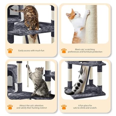 Yaheetech 79in Multi-Level Cat Trees Indoor Cat Tower with Sisal-Covered Scratching Posts, Plush Perches and Condo for Kittens, Cats and Pets - Dark Gray and White - Image 5