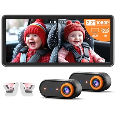 LUCKVIEW BM5PRO 7.2" 1080P HD Baby Car Camera for 2 Kids, Split Screen with IR Night Vision, Easy to Install & Adjust Brightness, Dual Car Camera Baby Monitor for Rear Seat Safety - Image 1