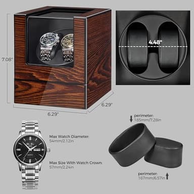 BEWISHOME Watch Winder for Automatic Watches, Automatic Watch Winder Box Watch Spinner with LED Light, Double Watch Winder with Quiet Motor Wooden 4 Modes Battery or Type-C Adapter, Brown SYQ02Y - Image 2