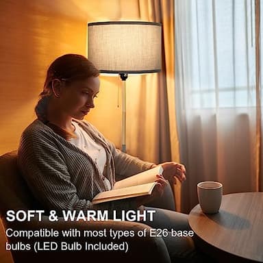 Modern Floor Lamp for Living Room Farmhouse Floor Lamps Pole with Linen Lamp Shade, Standing Tall Floor Lamps for Bedrooms and Office (Grey) - Image 5