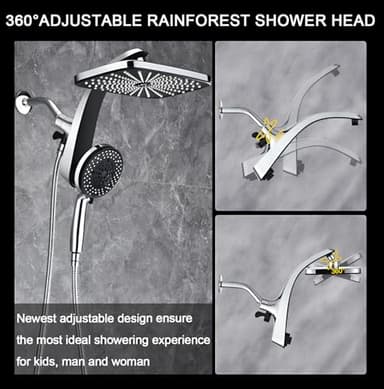 High Pressure Rain Shower Head: Upgrade Shower Heads with Handheld Spray Combo with Fixed Showerhead and 10 Sprays Handheld Shower Head, Detachable Shower head Built-in Magnetic Docking and Power Jets - Image 6