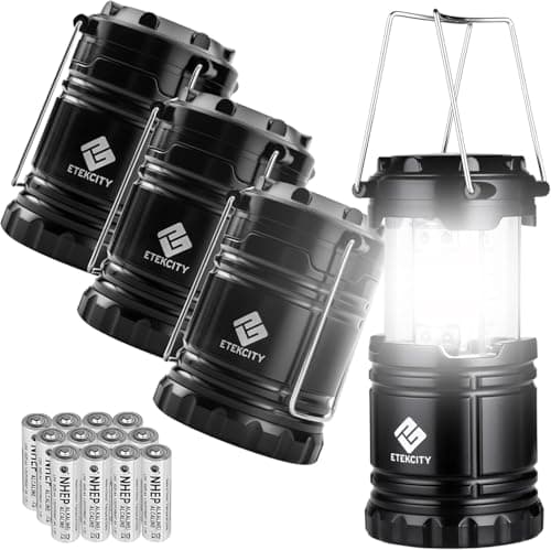 Etekcity Camping Lanterns for Power Outages 4 Pack, Flashlight for Camping Essentials, Survival Kit and Gear, Hurricane Preparedness Items, Emergency Led Battery Operated Lights, Black - Image 1