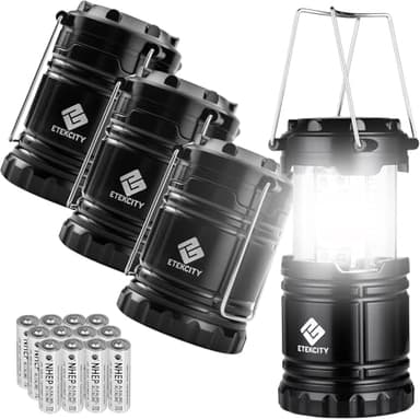 Etekcity Camping Lanterns for Power Outages 4 Pack, Flashlight for Camping Essentials, Survival Kit and Gear, Hurricane Preparedness Items, Emergency Led Battery Operated Lights, Black - Image 1