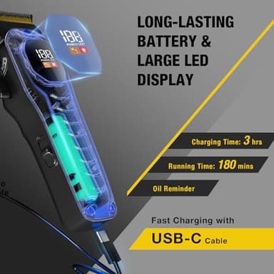 SUPRENT Mens Hair Clipper-Rechargeable Hair Cutting Kits with LED Display, Cordless Hair Clipper for Home Use & Barbers (Black) - Image 5
