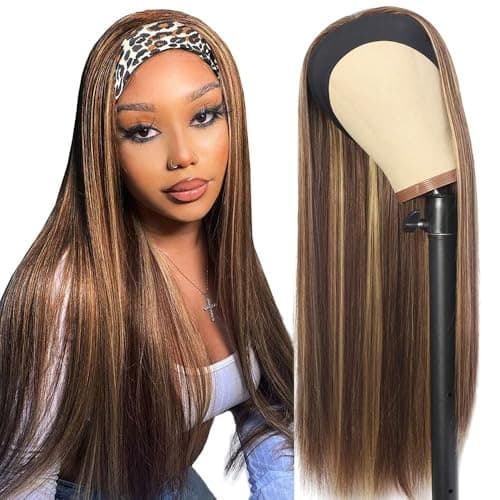 Unvizossa Highlight Ombre Straight Headband Wigs Human Hair Ombre Headband Wig for Women Machine Made Wig Brazilian Virgin Human Hair 150% Density 22 Inch - Image 1