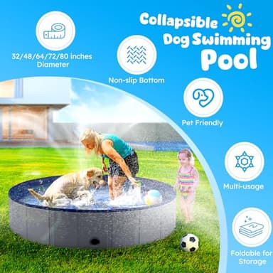 Niubya Portable Dog Pool, Foldable Pet Swimming Pool, Anti-Slip Collapsible Pet Bathtub, Hard Plastic Bath Pool for Pets Dogs and Cats, 97 x 16 Inches - Image 2