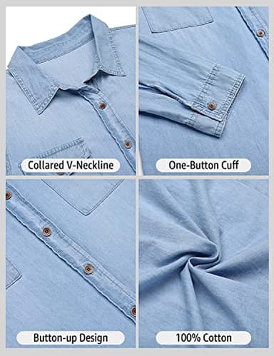 Luvamia Women's Denim Shirt - Long Sleeve Going Out Top in Helium Blue, Size Medium (8/10) - Image 5