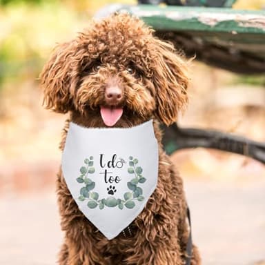 I Do Too Wedding Dog Bandana - Bridal Party Engagement Photo Prop Pet Scarf Accessory - White Wedding Bandana for Dog Lovers Owner Gift - Image 5