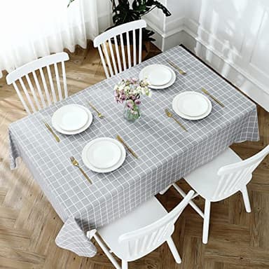 Romanstile Rectangle Plastic Tablecloth, 100% Waterproof Oil-Proof Checkered PVC Table Cloths, Heavy Duty Vinyl Table Covers for Dining, Camping, Picnic, Outdoor - 52 x 70 Inch, Grey - Image 5