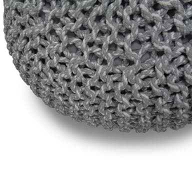 SIMPLIHOME Nikki Boho Round Hand Knit Pouf in Grey Cotton for the Living Room, Bedroom and Kids Room - Image 6