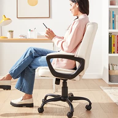 Amazon Basics Classic Puresoft PU Padded Mid-Back Height Adjustable Office Computer Desk Chair with Armrest, 26"D x 23.75"W x 42"H, Cream - Image 2