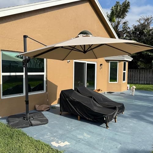 PURPLE LEAF 11 Feet Patio Umbrella Outdoor Cantilever Round Umbrella Aluminum Offset Umbrella with 360-degree Rotation for Garden Deck Pool Patio, Beige - Image 1