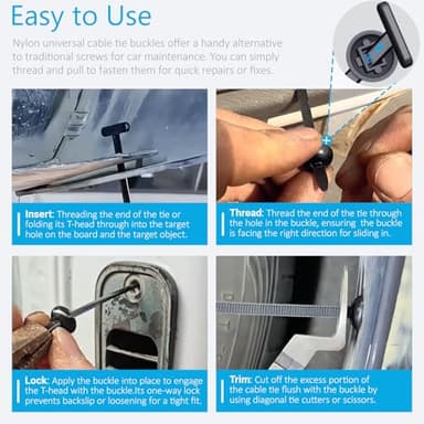 Upgrade Cable Tie Buckle Nylon Universal Heavy Duty Self Lock, Car Zipper Clip, Super Durable Button Zipper Retainer for Car Repair Office, Workshop and Shelves (50Pcs) - Image 6