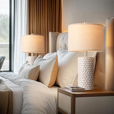 PARTPHONER 23" Modern Ceramic Table Lamp Set of 2, Table Lamps for Living Room, Rustic Farmhouse Bedside Lamps Nightstand lamp for Bedroom, White Desk Lamp for End Table Home Decor Beige - Image 8