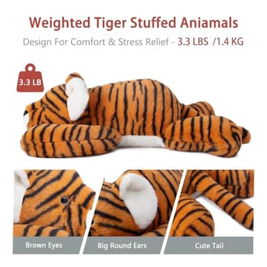 Niuniu Daddy 20" | 3.3 Pound Tiger Weighted Stuffed Animals for Adults, Stuffed Tiger Plush Toy for Toddler Teens Kids, Large Fluffy Plushy Pillow with Soft Fur for Present Christmas Birthday - Image 5