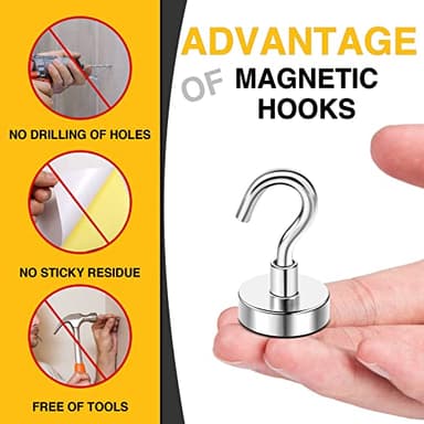 DIYMAG Magnetic Hooks for Hanging Cubicle Accessories, 30lbs 2025 Cruise Cabin Ship Essentials N52 Magnetic Hook Heavy Duty Strong Magnets Fridge for Classroom Beach Kitchen Grills 10 Pack Silver - Image 6