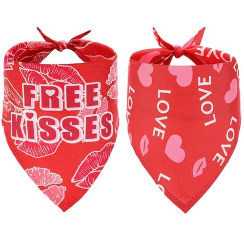 MIANOOMAG Holiday Dog Bandanas 2 Pack, Triangle Reversible Valentine Pet Scarf for Boys and Girls, Love kiss Print, Bandana for Medium and Large Dogs (Small) - Image 1